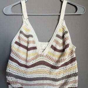 Striped V-Neck Knit Camisole in Cream, Brown & Yellow -